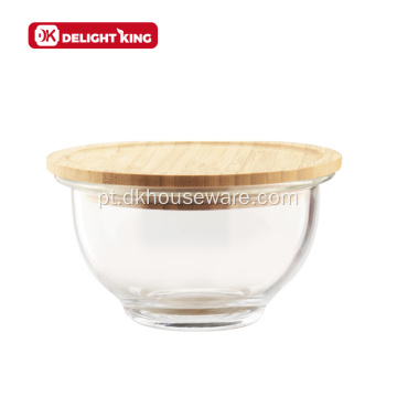 Tigela de mistura de vidro profundo com tampa de bambu